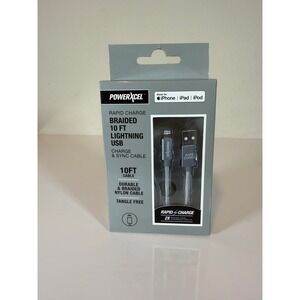 PowerXcel 10FT Braided Lightning USB Cable MFi Rapid Charge Gray 202553